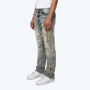 Long Straight Paradise Color Weft Jeans - Hazel Blue