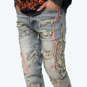 Long Straight Paradise Color Weft Jeans - Hazel Blue