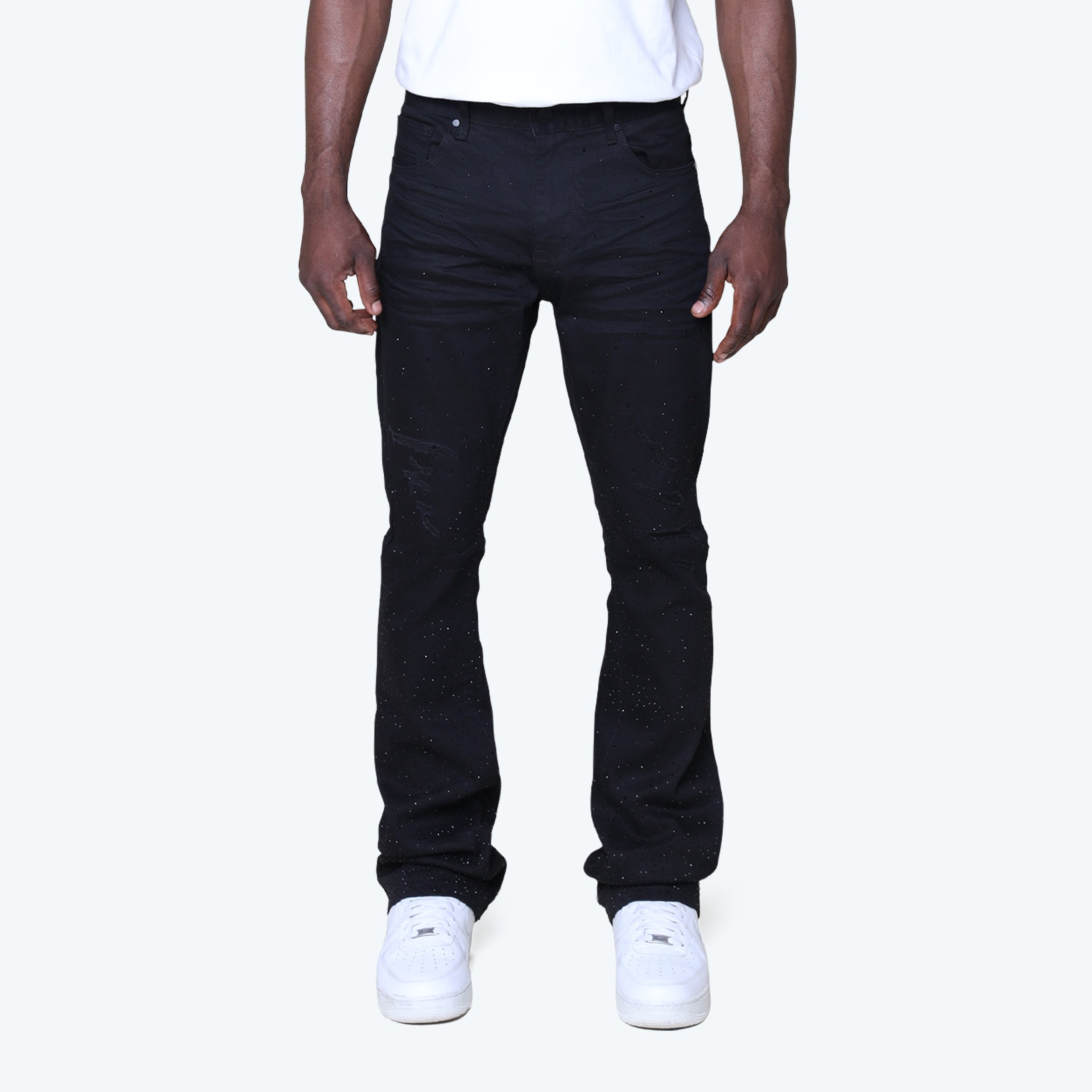 Stacked Rhinestone Jeans - Jet Black