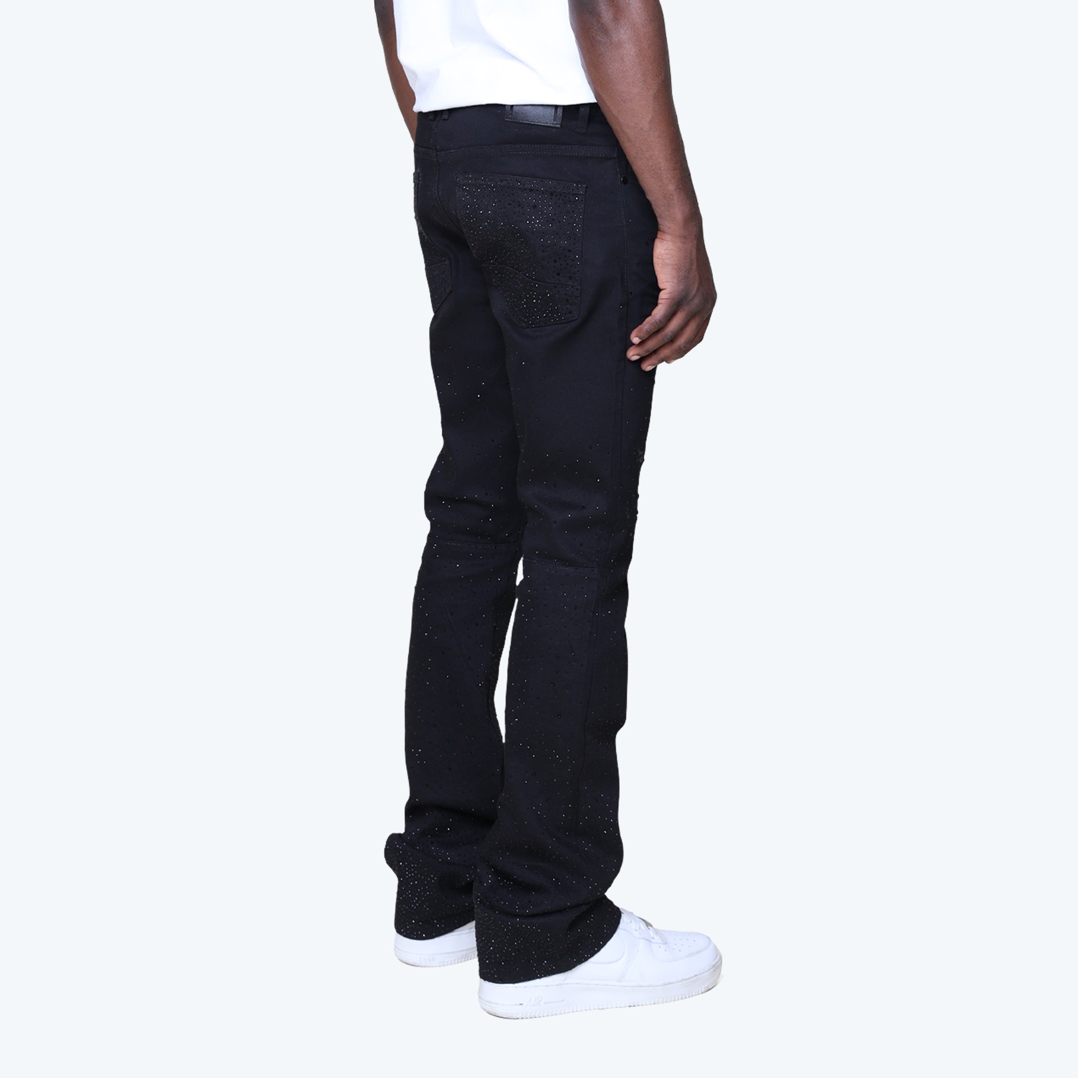 Stacked Rhinestone Jeans - Jet Black