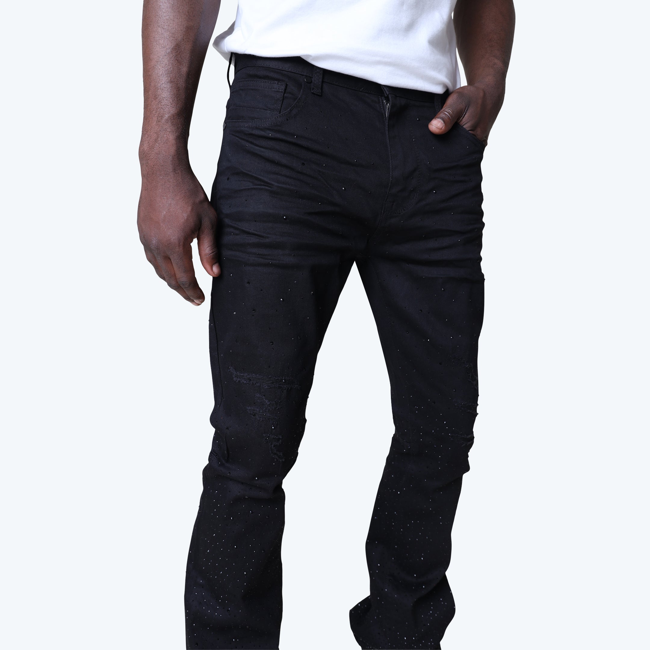 Stacked Rhinestone Jeans - Jet Black
