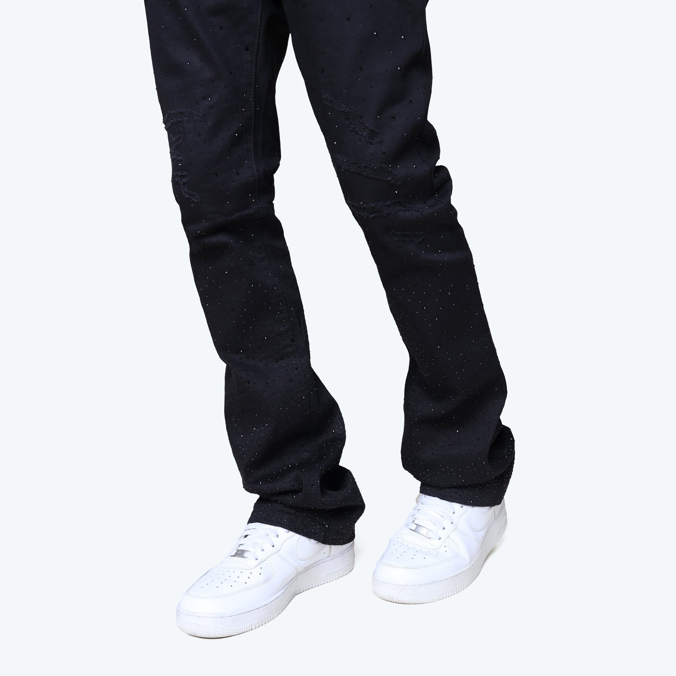 Stacked Rhinestone Jeans - Jet Black