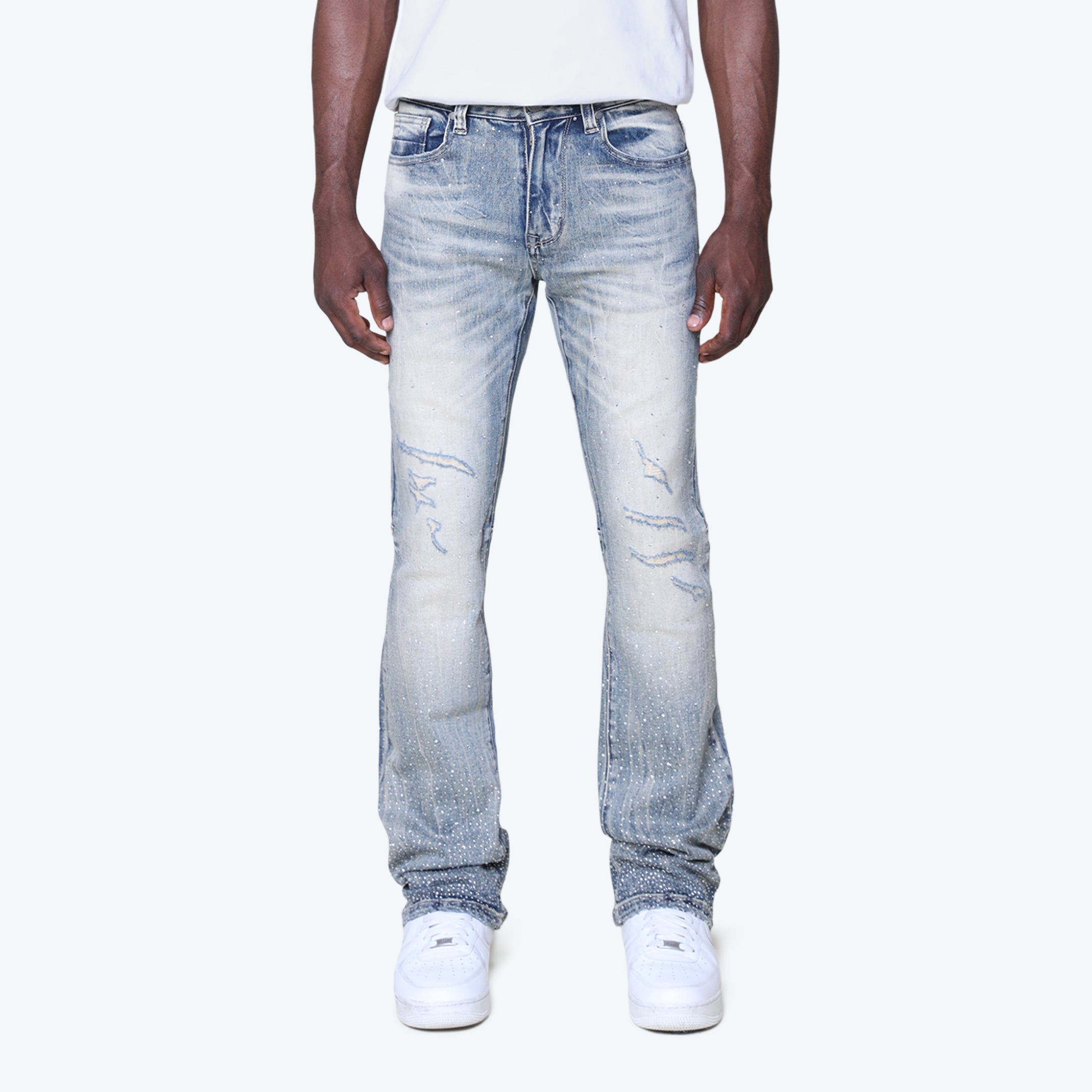 Stacked Rhinestone Jeans - Mojave Blue