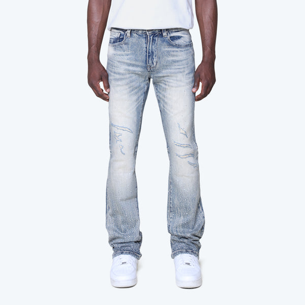 Stacked Rhinestone Jeans - Mojave Blue