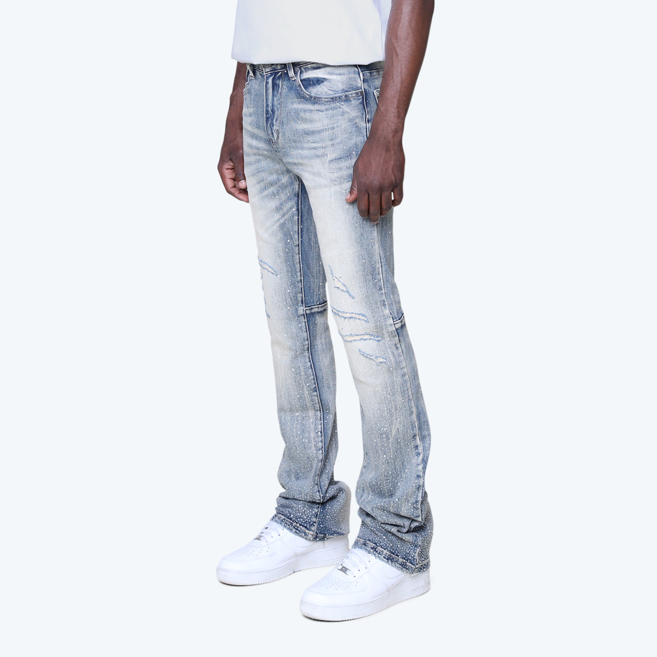 Stacked Rhinestone Jeans - Mojave Blue