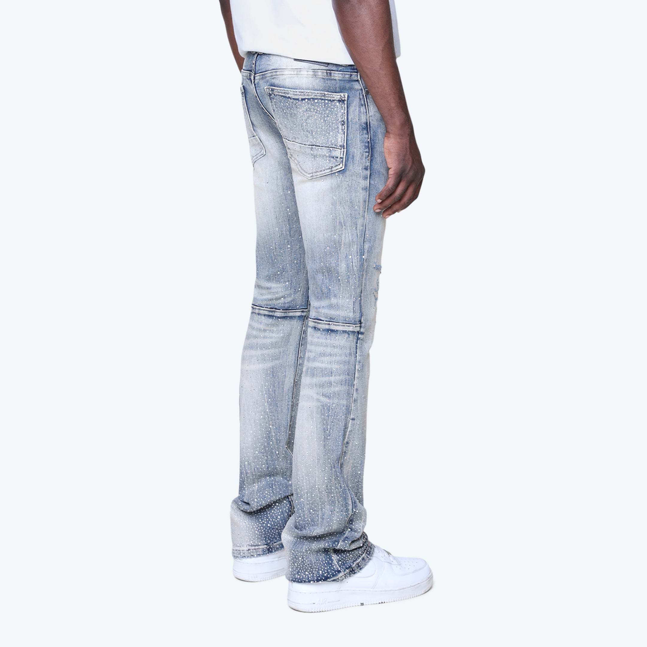 Stacked Rhinestone Jeans - Mojave Blue