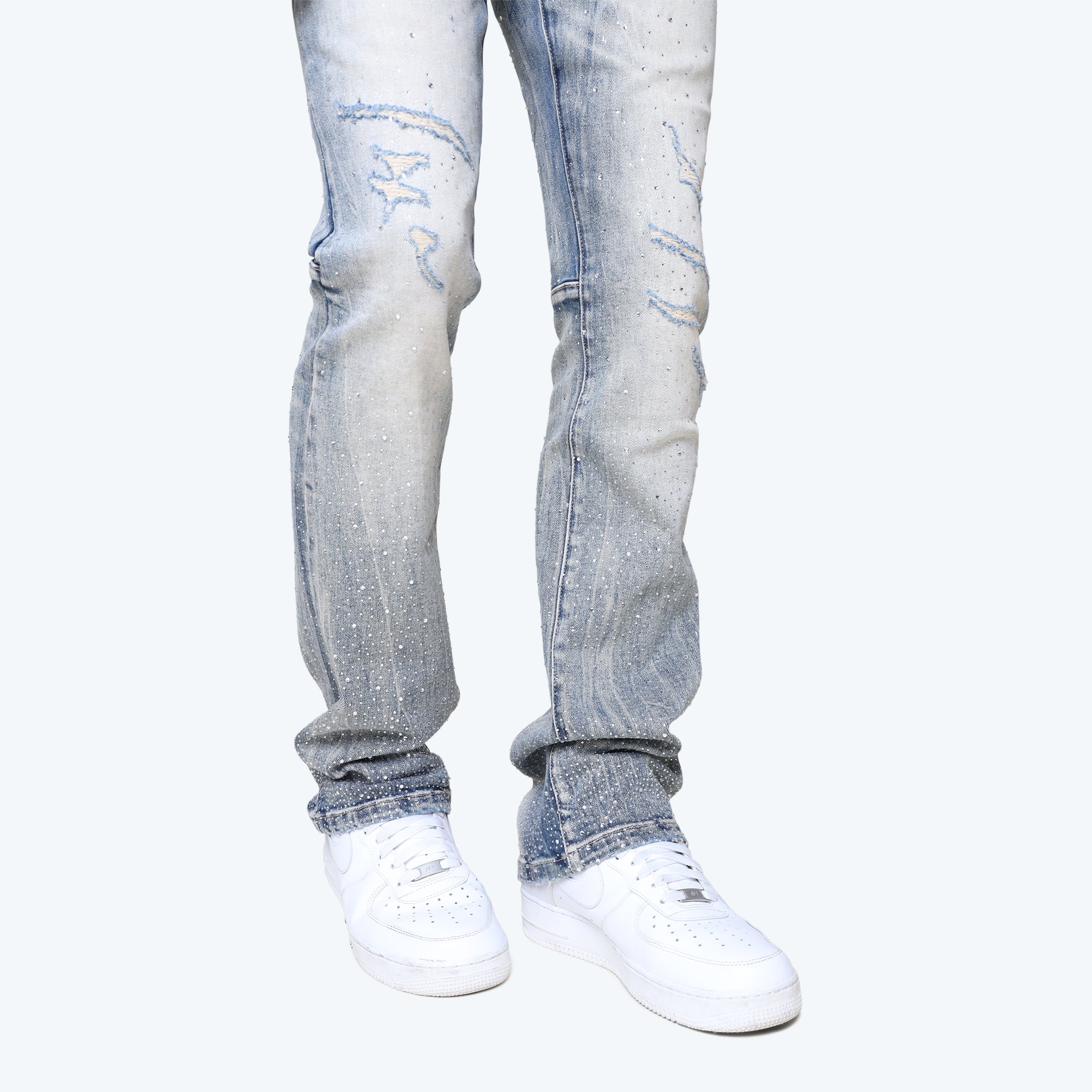 Stacked Rhinestone Jeans - Mojave Blue
