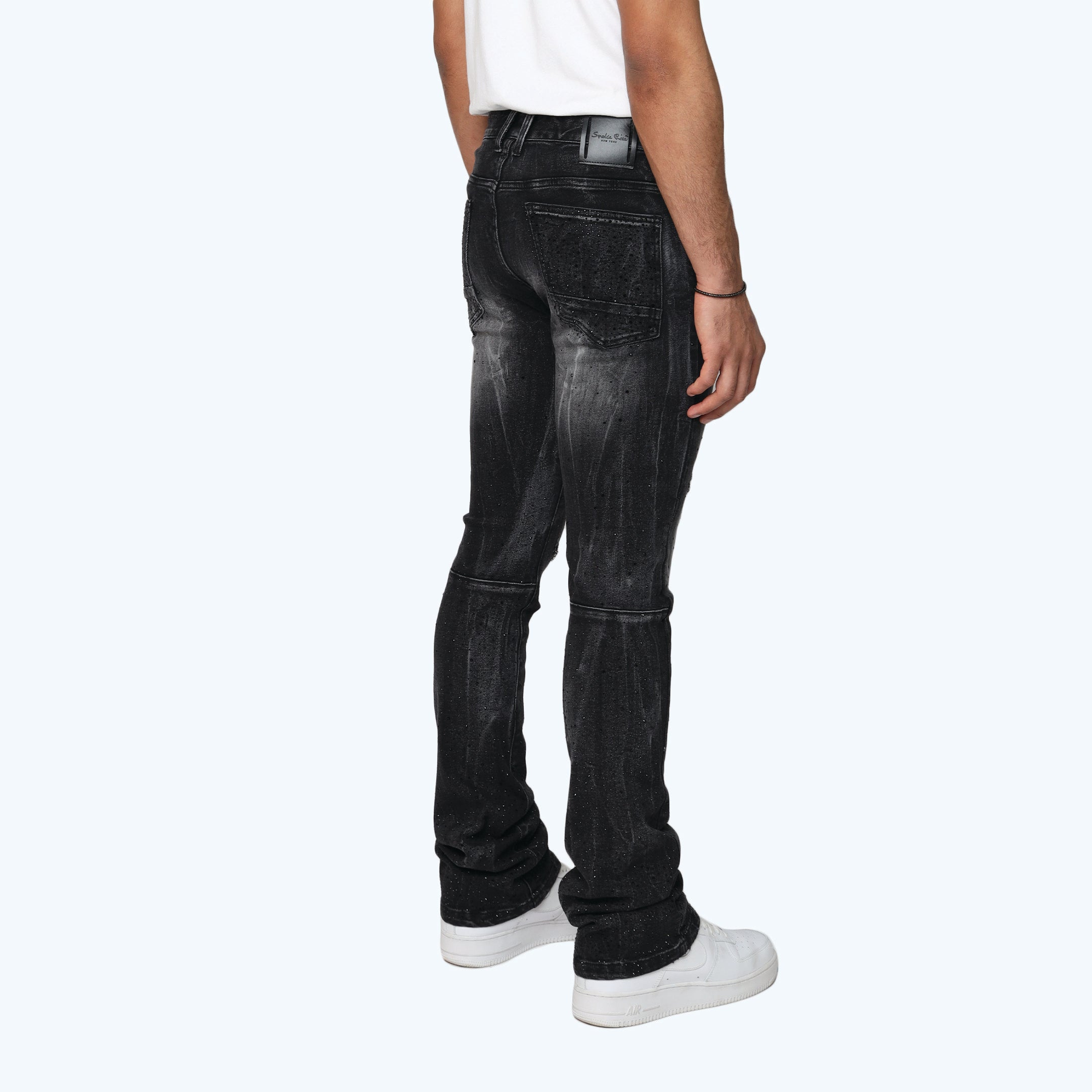 WAIMEA MENS STACKED RHINESTONE JEANS JET BLACK M8257D – ROS