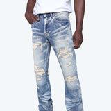 Lazy Stacked Heavy Laser Effect Jeans - Taylor Blue