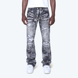 Lazy Stacked Heavy Laser Effect Jeans - Titan Grey