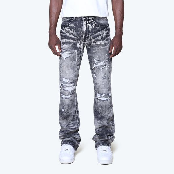 Lazy Stacked Heavy Laser Effect Jeans - Titan Grey