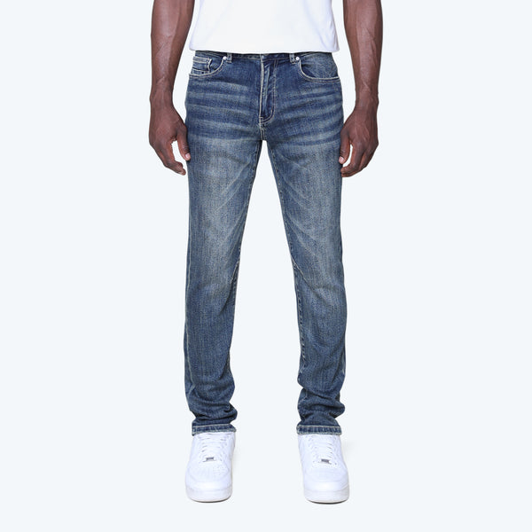 Slim Vintage Washed Plain Jeans - Mevel Blue