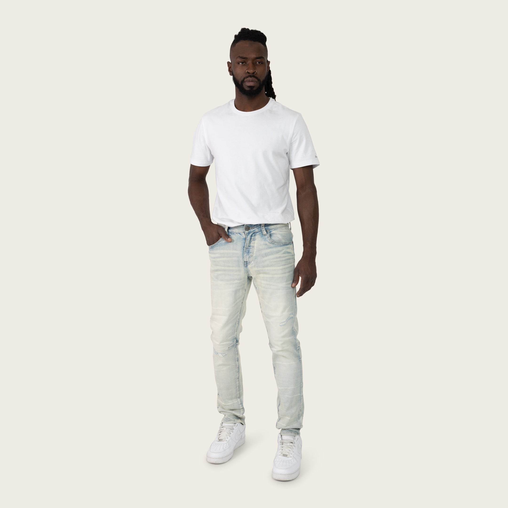 Slim Crystal Effect Washed Jeans - Hatherly Blue