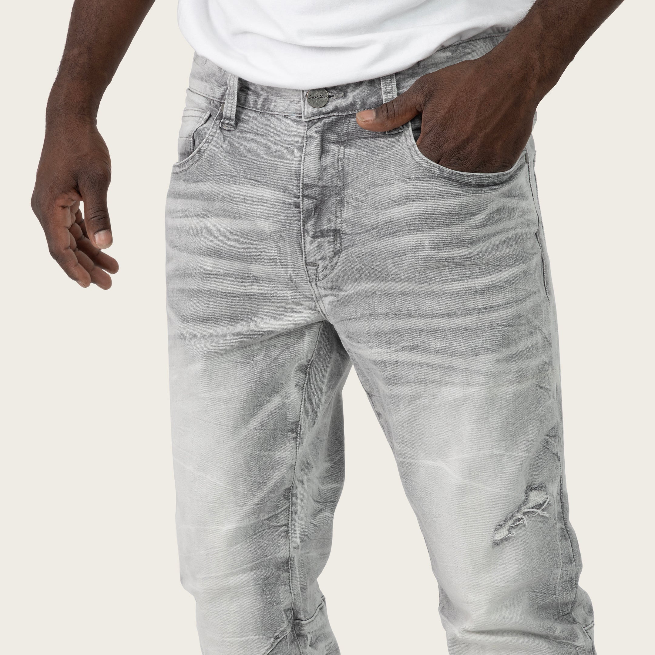 Slim Crystal Effect Washed Jeans - Heaven Grey
