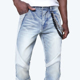 Lazy Stacked Colorblock And Piping Jeans - Artemis Blue