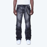 Lazy Stacked Colorblock And Piping Jeans - Willow Black