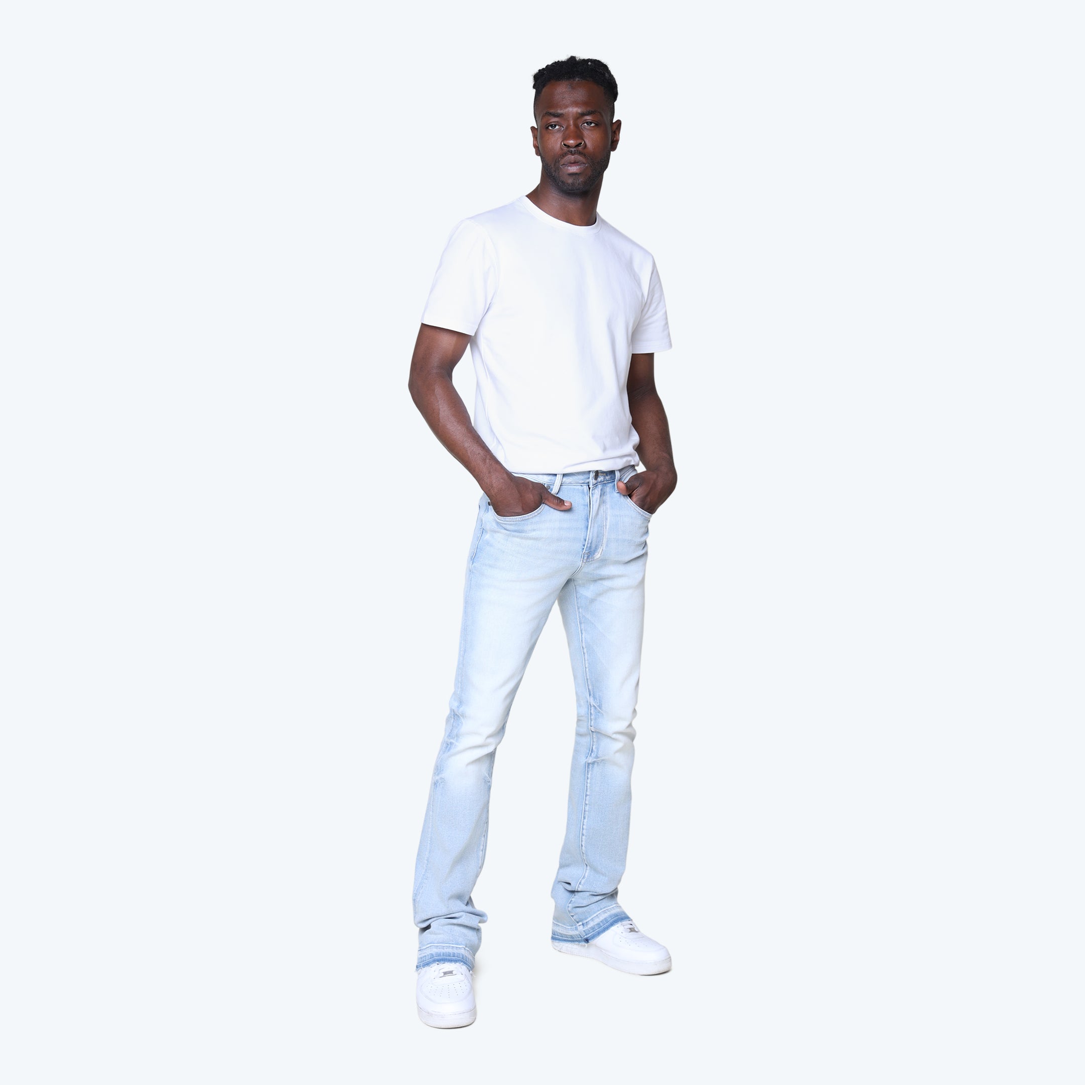 Stacked Vintage Wash Plain Jeans - Santorini Blue