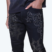 Stacked Rhinestone Jeans - Glow Black