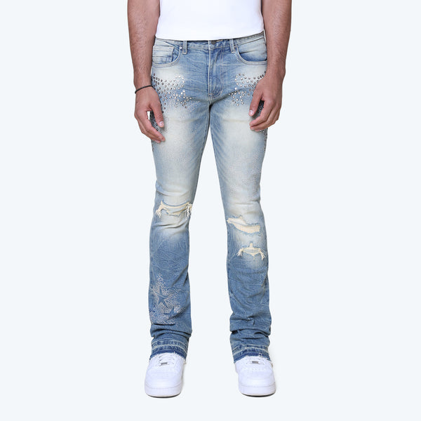 Stacked Rhinestone Jeans - Owens Blue