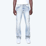 Lazy Stacked Barbwire Rhinestone Jeans - Cascade Blue
