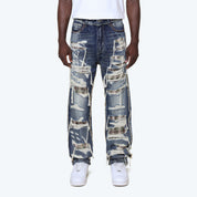 Lazy Stacked Grandeur Plaid Jeans - Fordham Blue