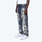 Lazy Stacked Grandeur Plaid Jeans - Fordham Blue