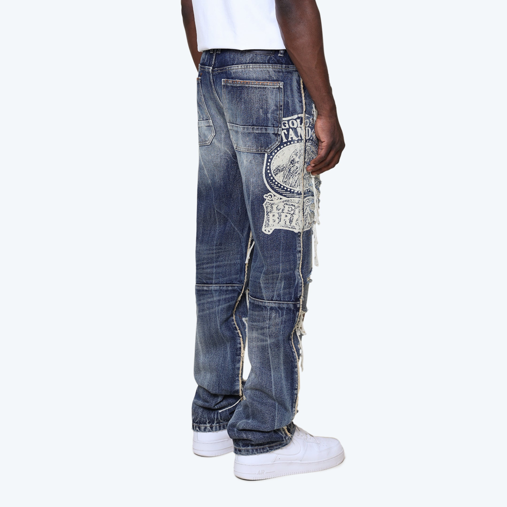 Lazy Stacked Grandeur Plaid Jeans - Fordham Blue