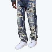 Lazy Stacked Grandeur Plaid Jeans - Fordham Blue