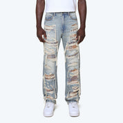 Lazy Stacked Grandeur Plaid Jeans - Munich Blue