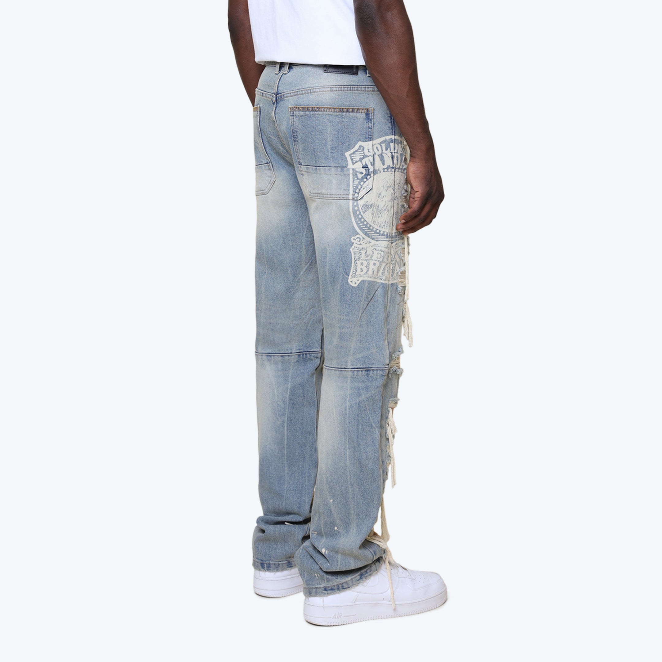 Lazy Stacked Grandeur Plaid Jeans - Munich Blue