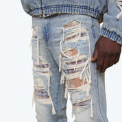 Lazy Stacked Grandeur Plaid Jeans - Munich Blue