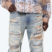 Lazy Stacked Grandeur Plaid Jeans - Munich Blue