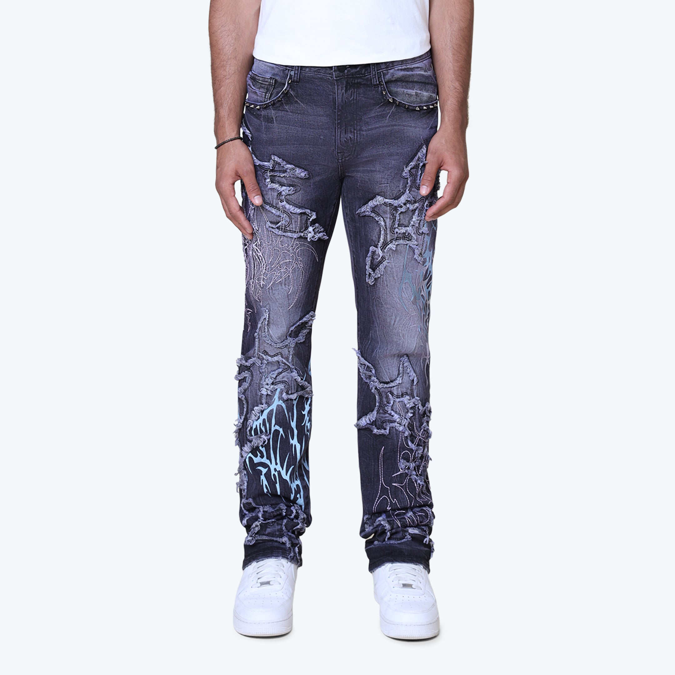 Long Straight Ascended Jeans - Paisley Black