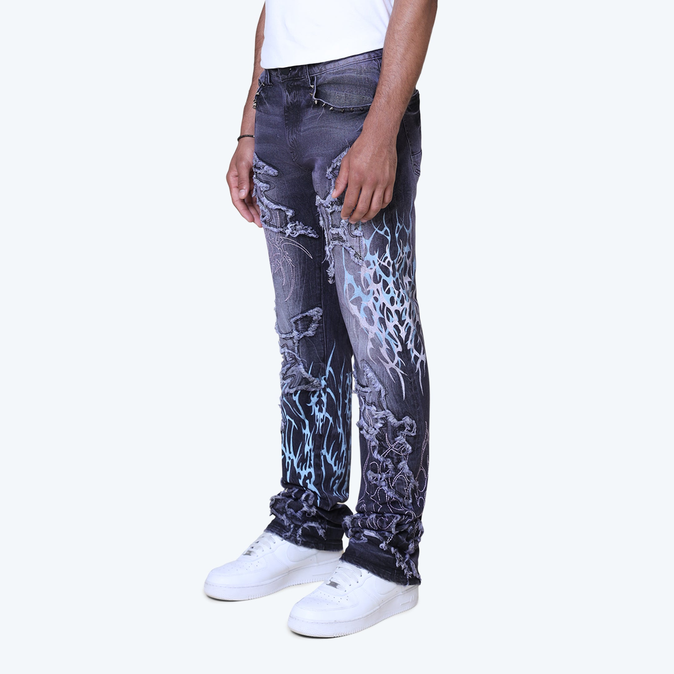 Long Straight Ascended Jeans - Paisley Black