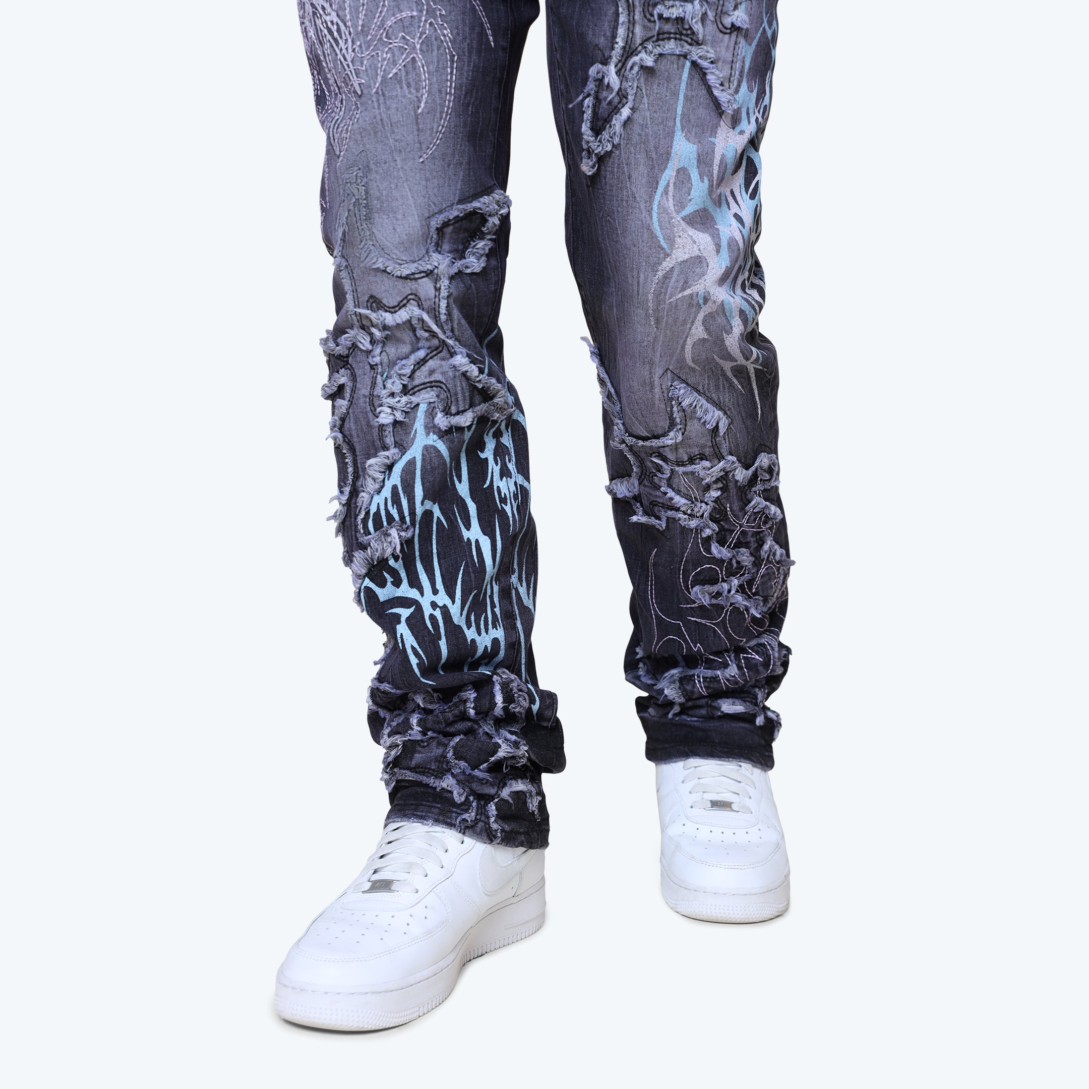 Long Straight Ascended Jeans - Paisley Black