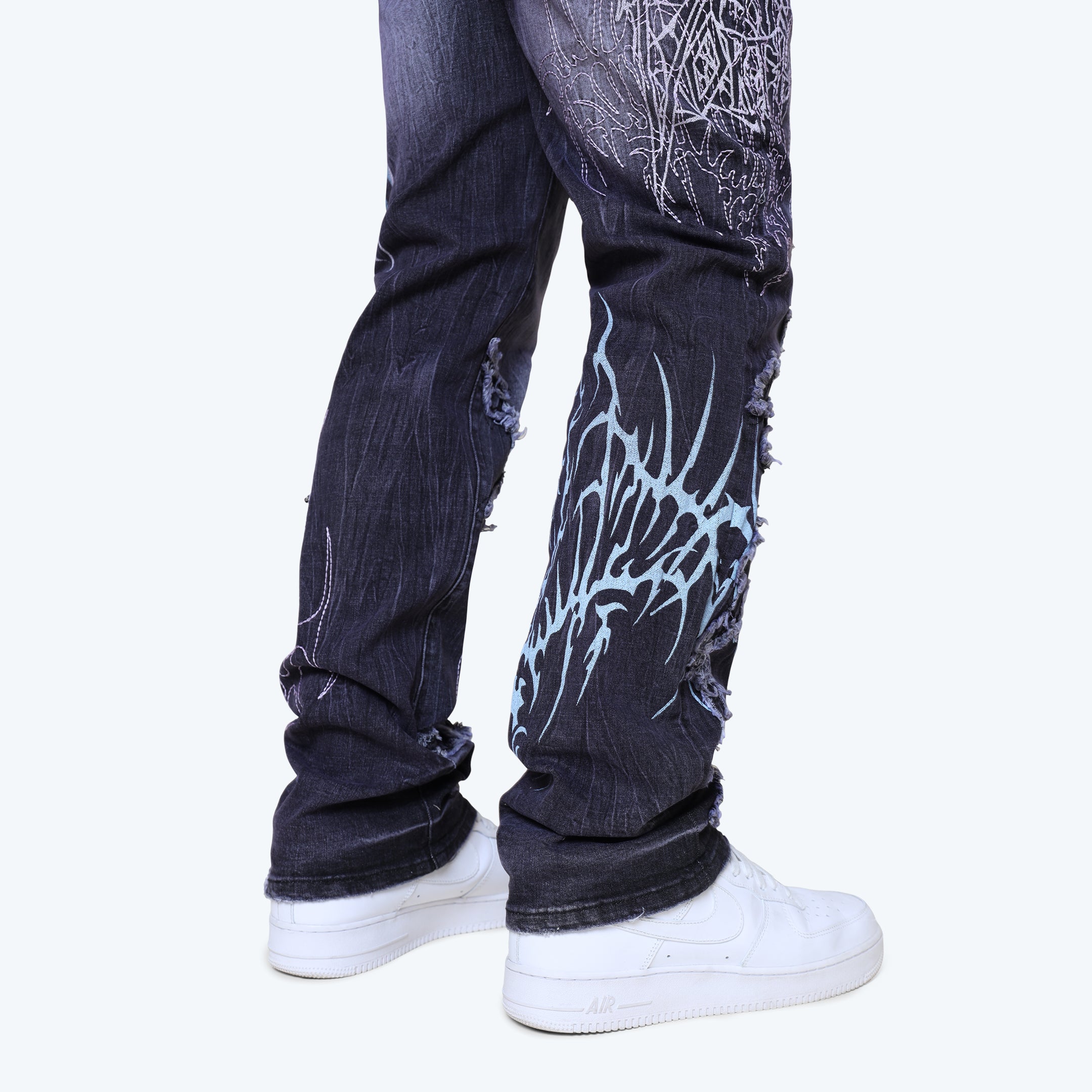 Long Straight Ascended Jeans - Paisley Black