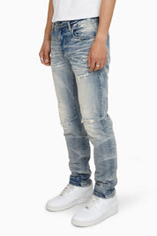 Honeycomb Effect Washed Jeans - Highland Blue