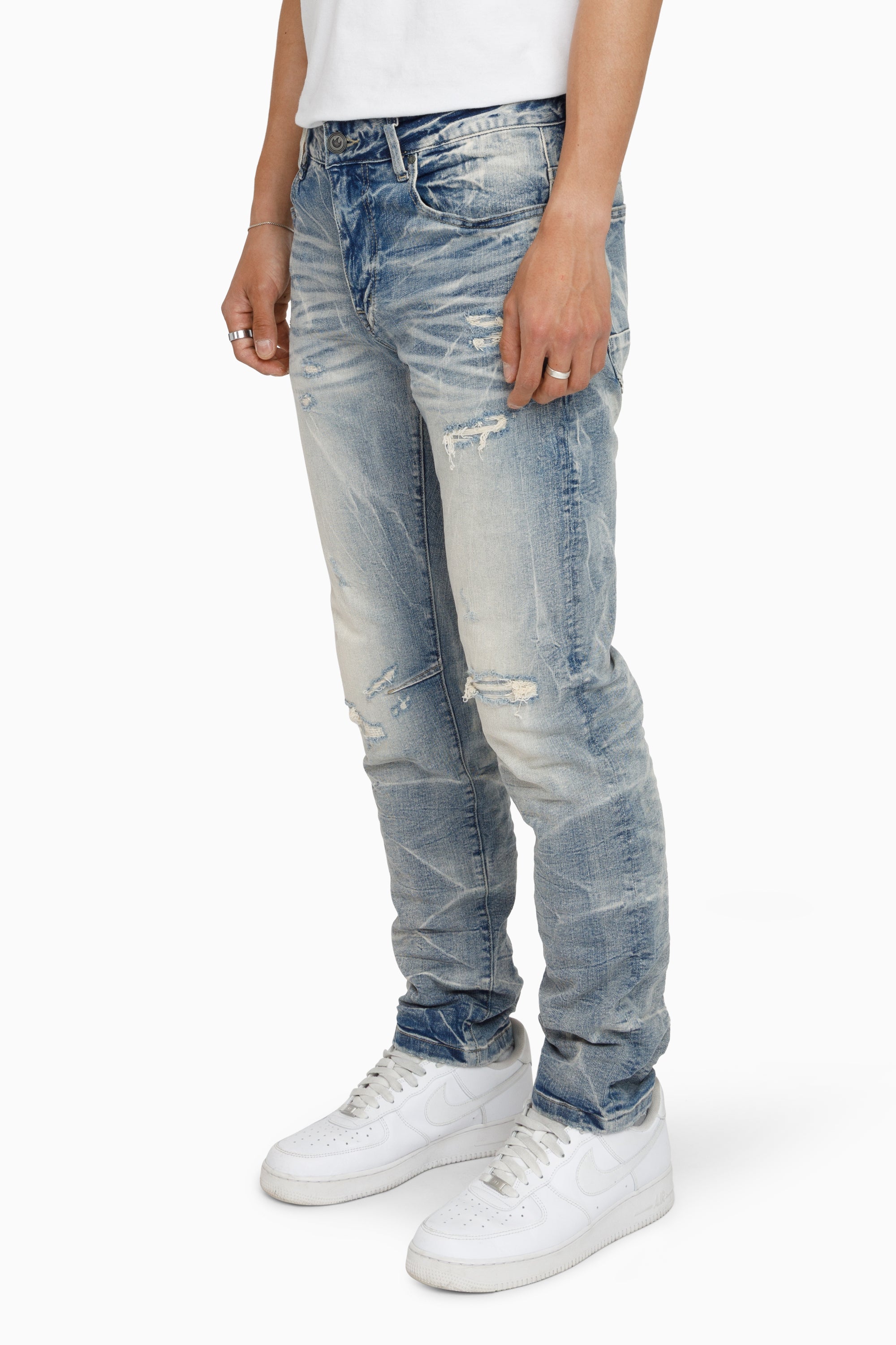 Honeycomb Effect Washed Jeans - Highland Blue