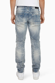 Honeycomb Effect Washed Jeans - Highland Blue