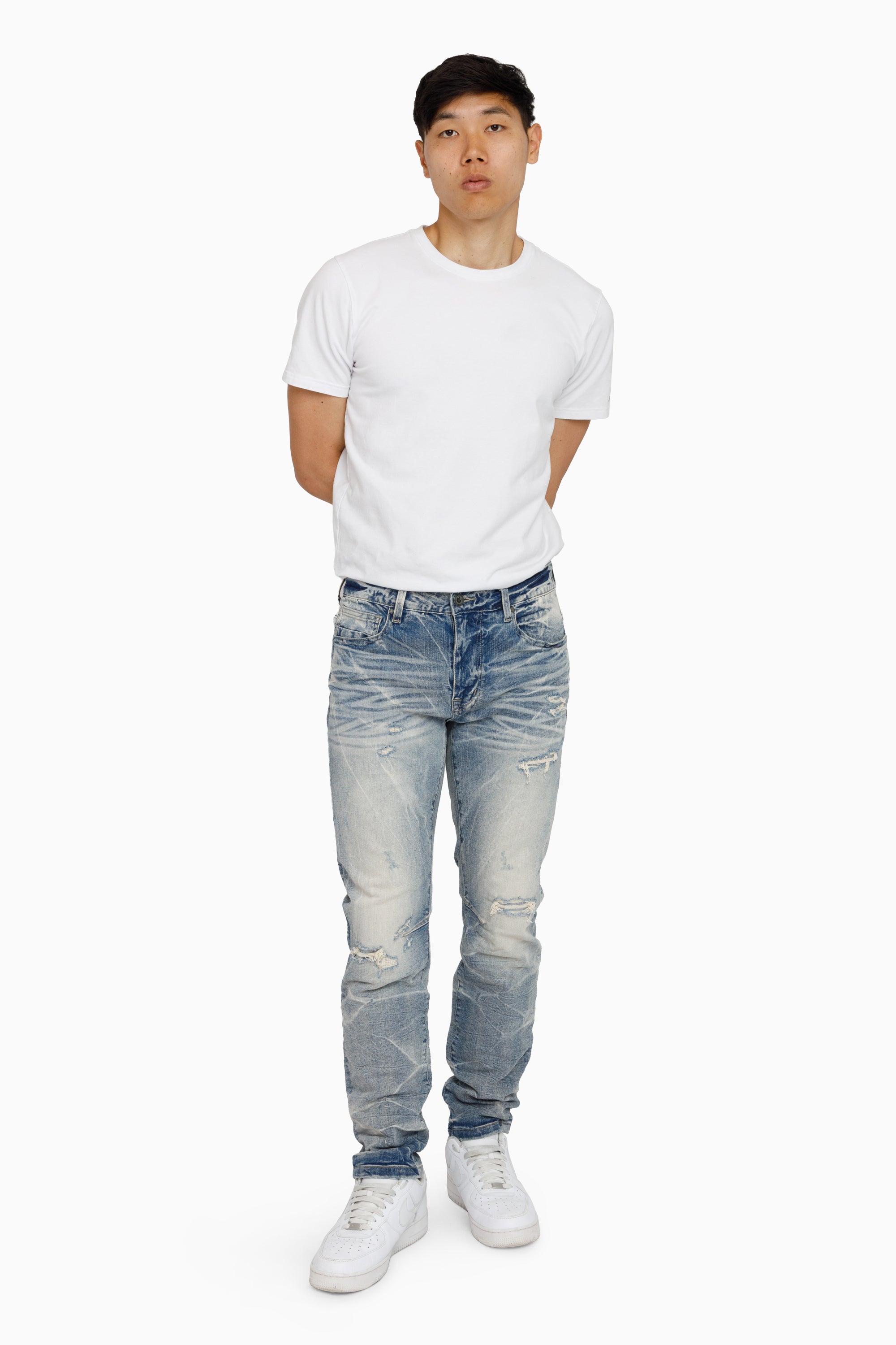 Honeycomb Effect Washed Jeans - Highland Blue