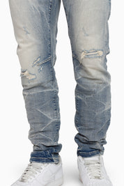 Honeycomb Effect Washed Jeans - Highland Blue