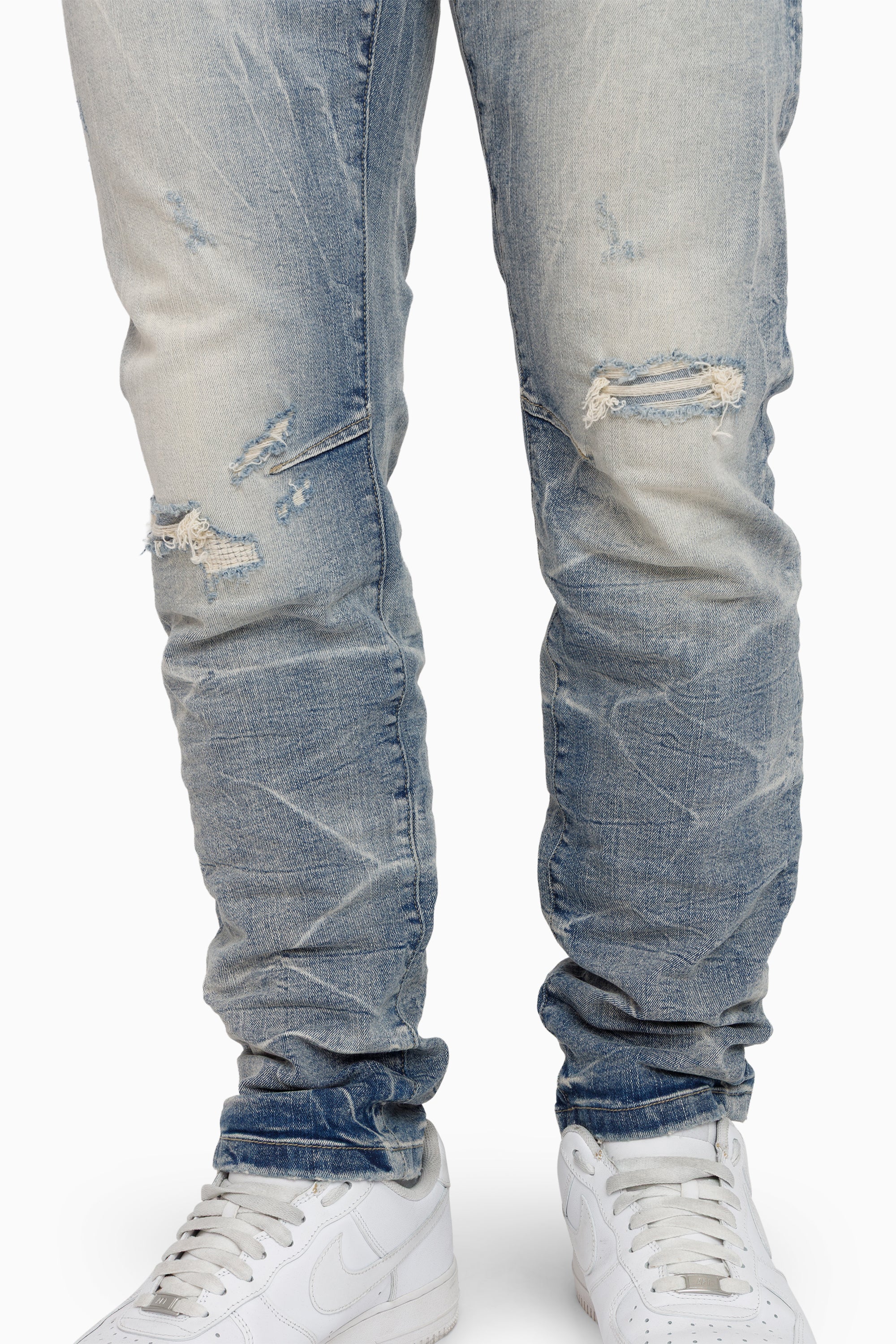 Honeycomb Effect Washed Jeans - Highland Blue