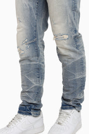 Honeycomb Effect Washed Jeans - Highland Blue