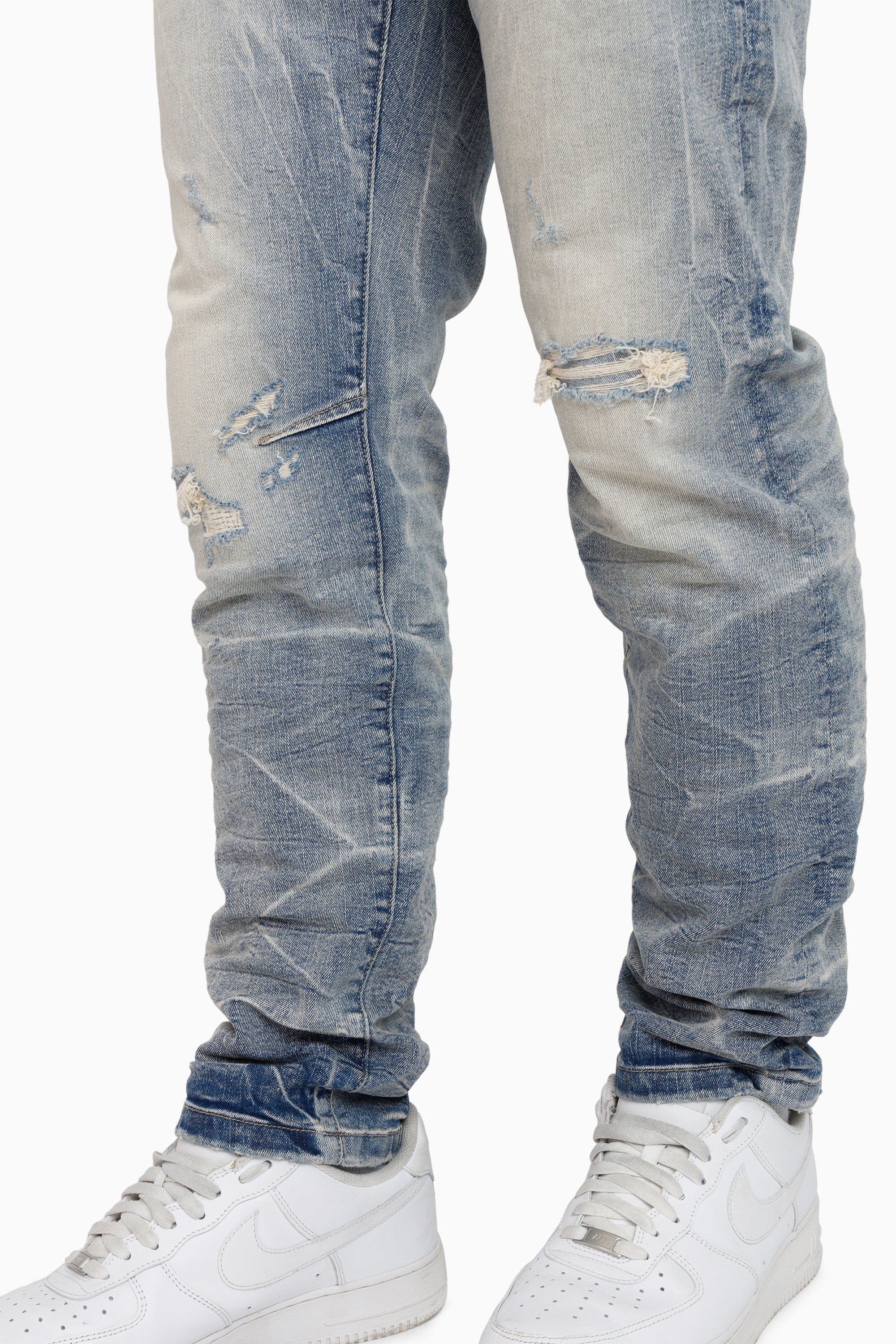 Honeycomb Effect Washed Jeans - Highland Blue