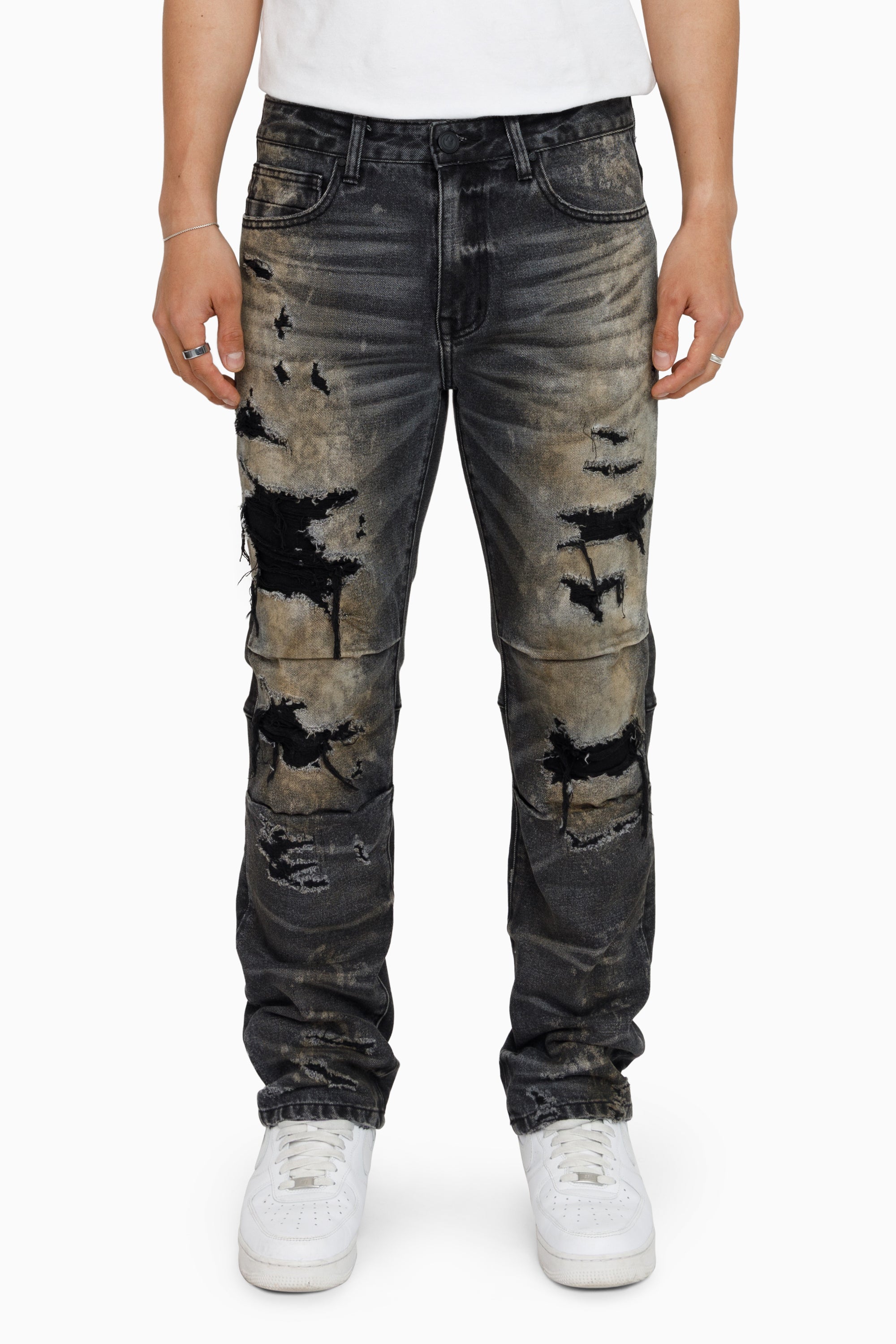 Heavy Rip & Repaired Jeans - Ascent Black
