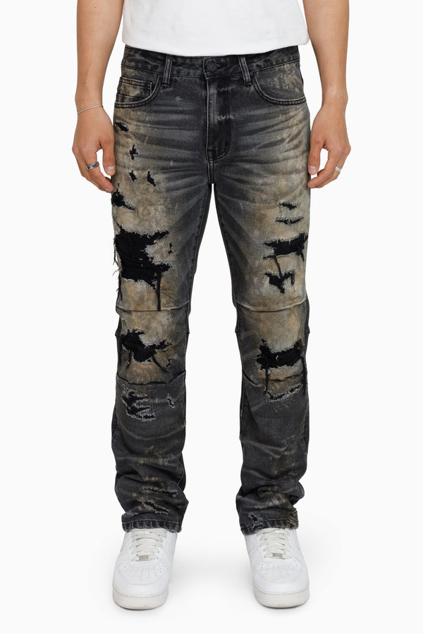 Heavy Rip & Repaired Jeans - Ascent Black