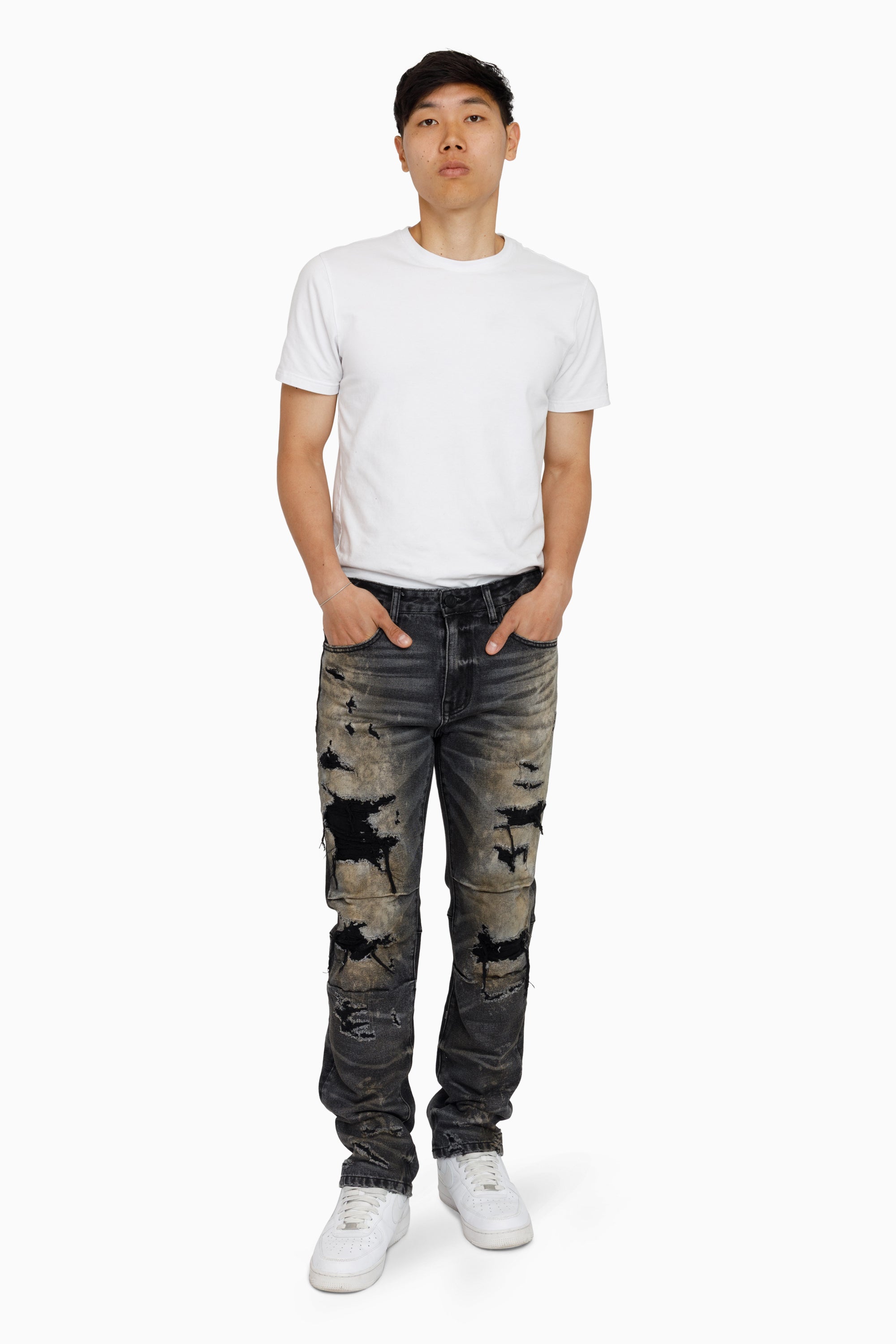 Heavy Rip & Repaired Jeans - Ascent Black