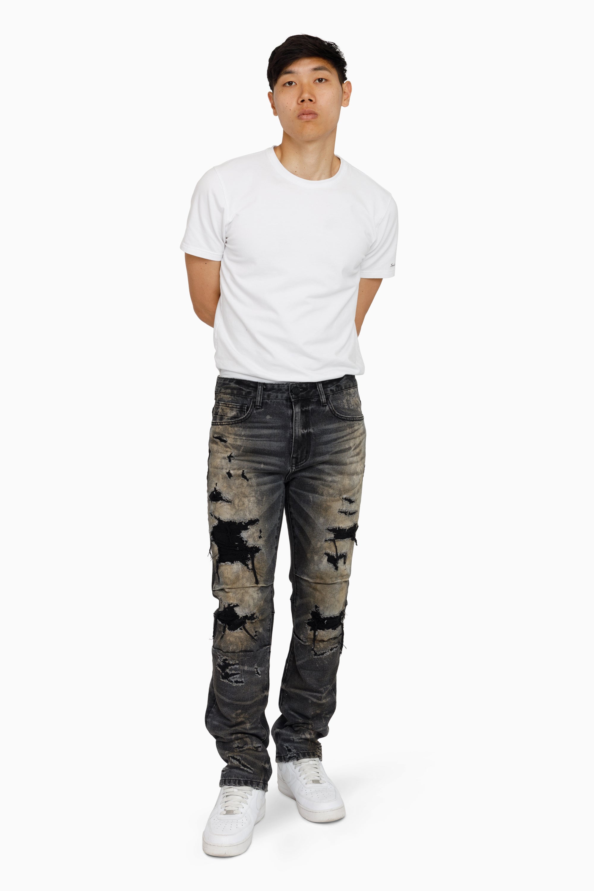 Heavy Rip & Repaired Jeans - Ascent Black