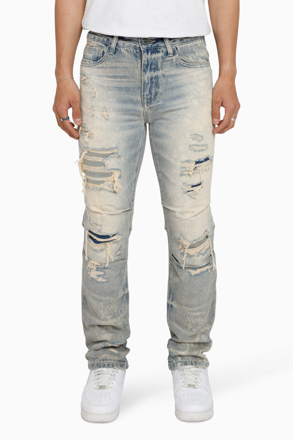 Heavy Rip & Repaired Jeans - Bergamo Blue