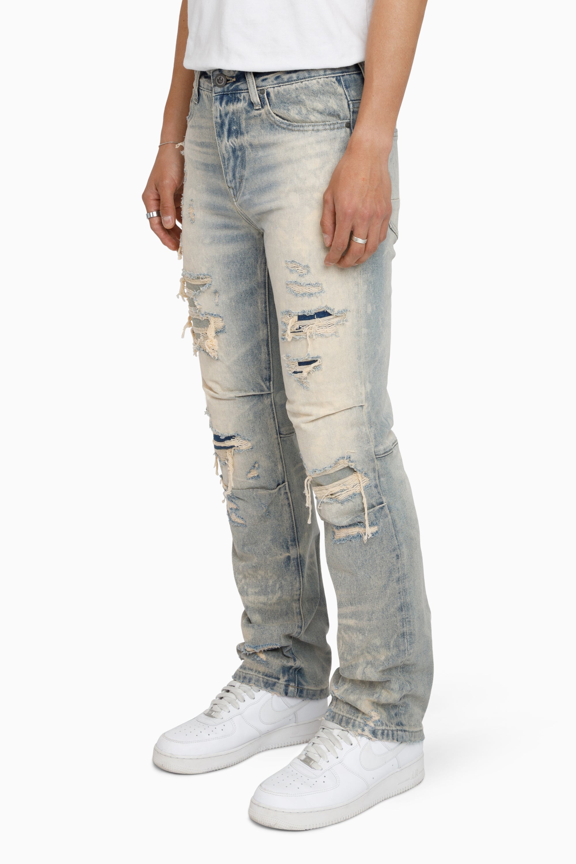 Heavy Rip & Repaired Jeans - Bergamo Blue